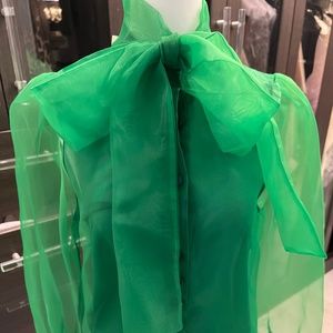 ZARA Sheer Green Bow Blouse NWT